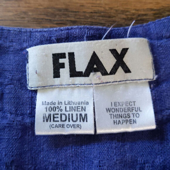 FLAX 100% Linen Shirt Navy Blue Button Front Medium Lagenlook Artisan Made - Picture 3 of 9